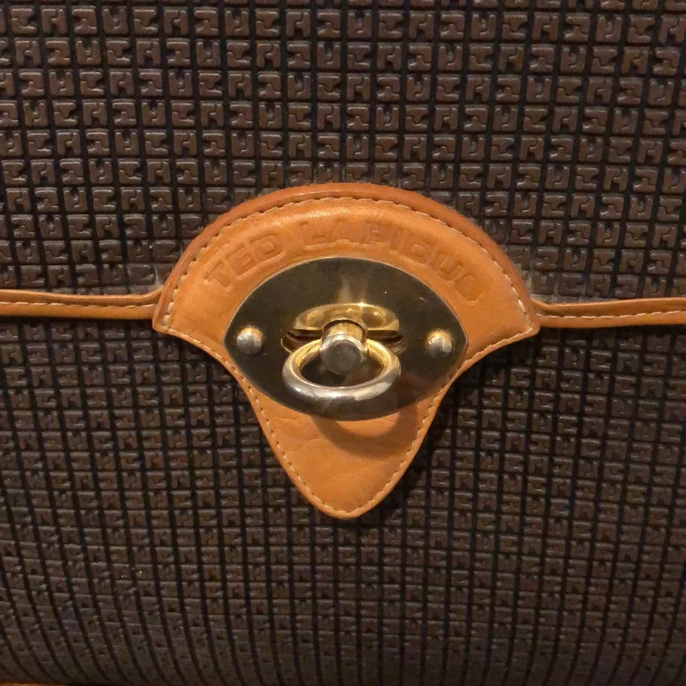 TED LAPIDUS Vachetta Leather and Embossed Vinyl Lockable Laptop Briefcase RARE